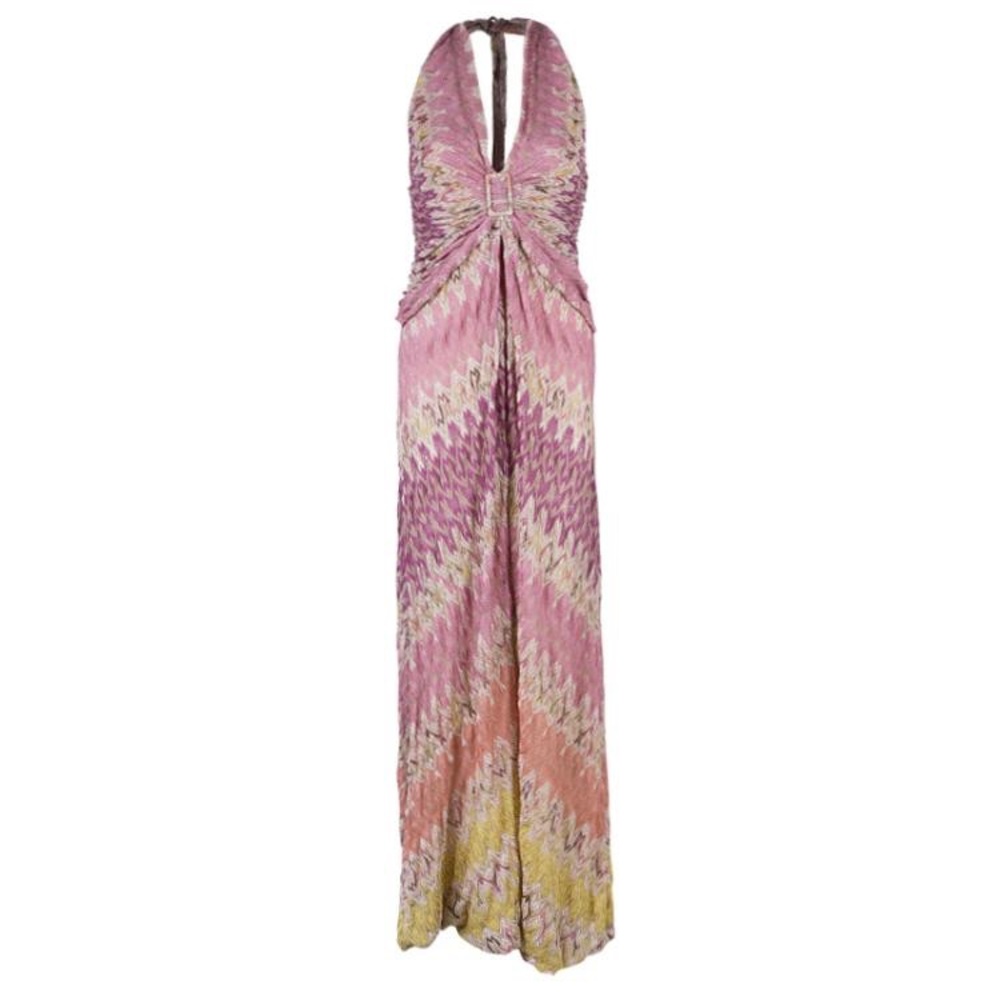 SOLD Missoni Pink Multicolor Halter Back Knit Maxi Dress Size 42